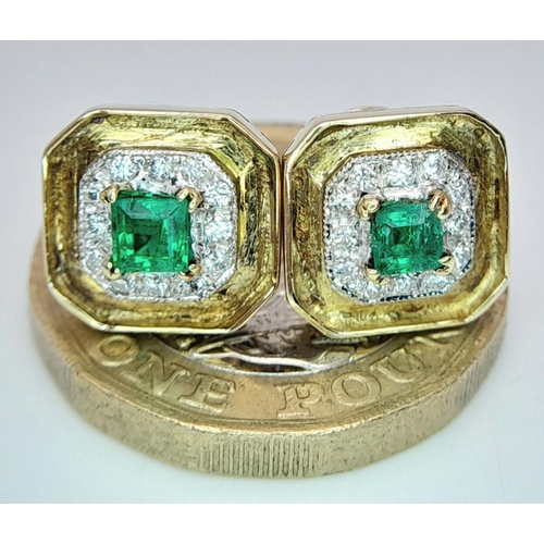 138 - A PAIR OF 14K YELLOW GOLD ( TESTED ) DIAMOND & EMERALD STUD EARRINGS 4G TOTAL WEIGHT.

ref: SC 1076