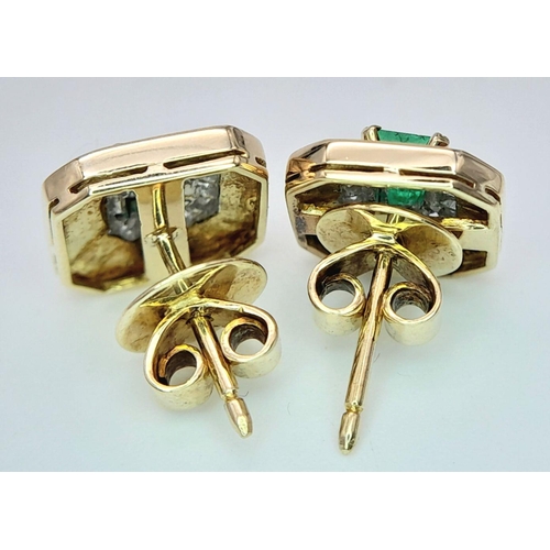 138 - A PAIR OF 14K YELLOW GOLD ( TESTED ) DIAMOND & EMERALD STUD EARRINGS 4G TOTAL WEIGHT.

ref: SC 1076