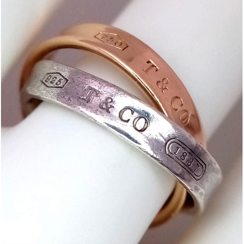 117 - A TIFFANY & CO 1837 INTERLOCKING CICRCLES RING IN 18K ROSE GOLD & STERLING SILVER 6.2G TOTAL WEIGHT,... 