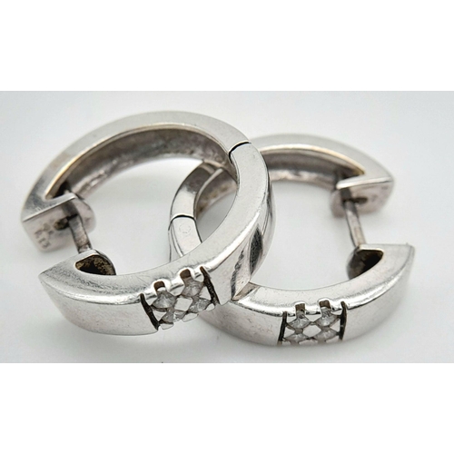 180 - A PAIR OF 9K WHITE GOLD DIAMOND SET HOOP EARRINGS 5.1G TOTAL WEIGHT.

ref: SC 1113