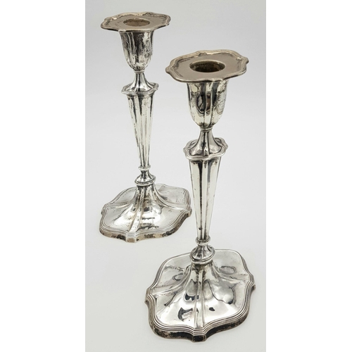 184 - A Pair of Mid-Size Antique Sterling Silver Candlesticks. Hallmarks for Sheffield 1923. Makers mark o... 