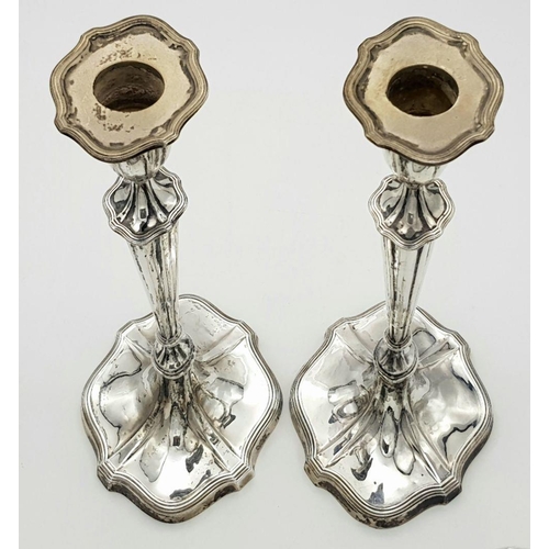 184 - A Pair of Mid-Size Antique Sterling Silver Candlesticks. Hallmarks for Sheffield 1923. Makers mark o... 