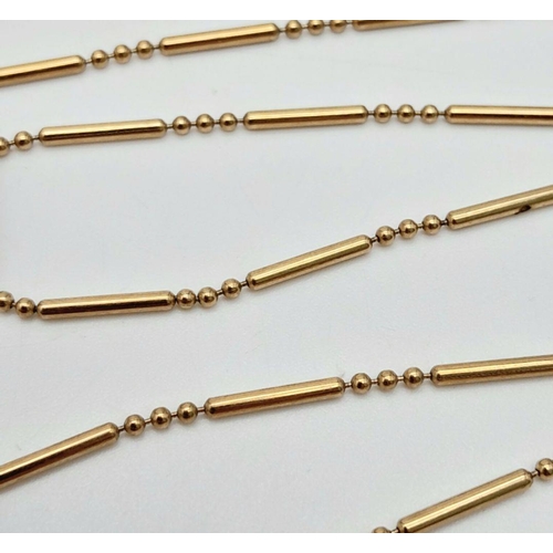 95 - A VERY PRETTY 9K GOLD BEAD-BAR NECKLACE .     3.7gms     46cms