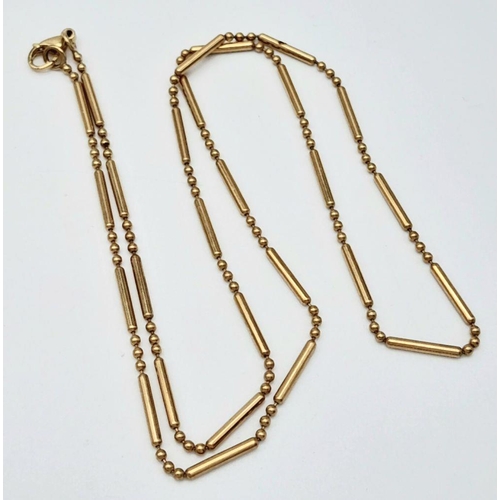 95 - A VERY PRETTY 9K GOLD BEAD-BAR NECKLACE .     3.7gms     46cms