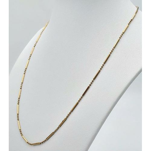 95 - A VERY PRETTY 9K GOLD BEAD-BAR NECKLACE .     3.7gms     46cms