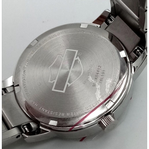 136 - A rare HARLEY DAVIDSON watch designed by the American Designer House BULOVA, case 34 mm, dial with t... 