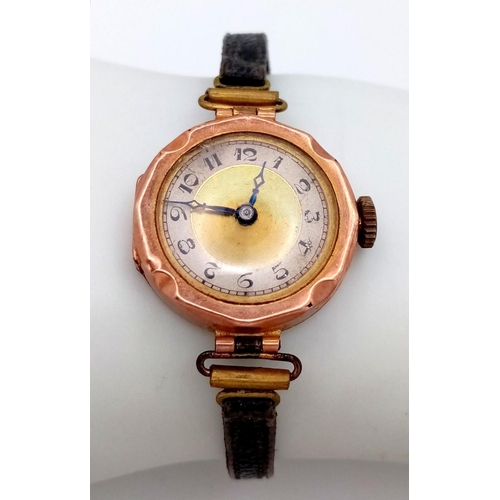 77 - Antique 9 carat ROSE GOLD LADIES WRISTWATCH. Full hallmark for Chester 1931. Manual winding in perfe... 