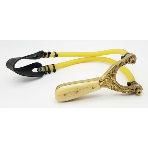 875 - Solid Brass Gypsy Catapult with Horn Grips.