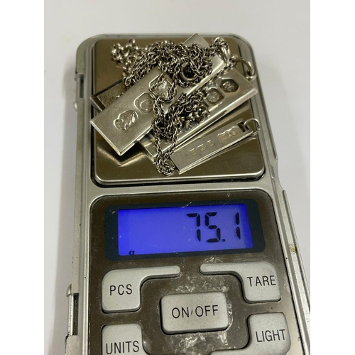 155 - X4 silver ingots & chains 75g.