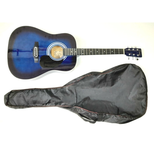 170 - An Encore Classical Blue Guitar. In good condition but one string missing. Comes with case. 103cm.