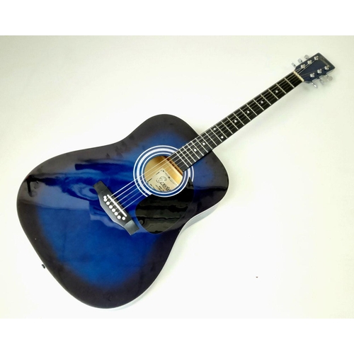 170 - An Encore Classical Blue Guitar. In good condition but one string missing. Comes with case. 103cm.