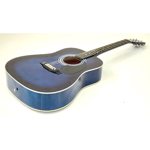 170 - An Encore Classical Blue Guitar. In good condition but one string missing. Comes with case. 103cm.