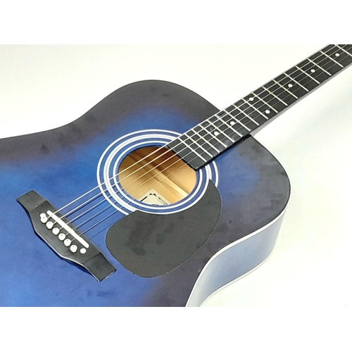 170 - An Encore Classical Blue Guitar. In good condition but one string missing. Comes with case. 103cm.