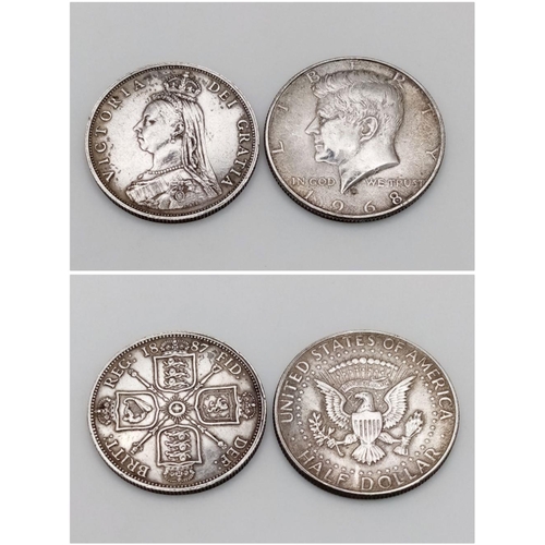 1781 - A 1968 Silver Half Dollar and an 1887 Queen Victoria Silver Florin.
