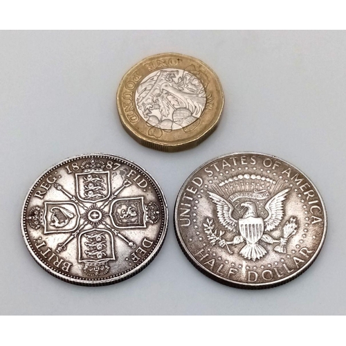 1781 - A 1968 Silver Half Dollar and an 1887 Queen Victoria Silver Florin.