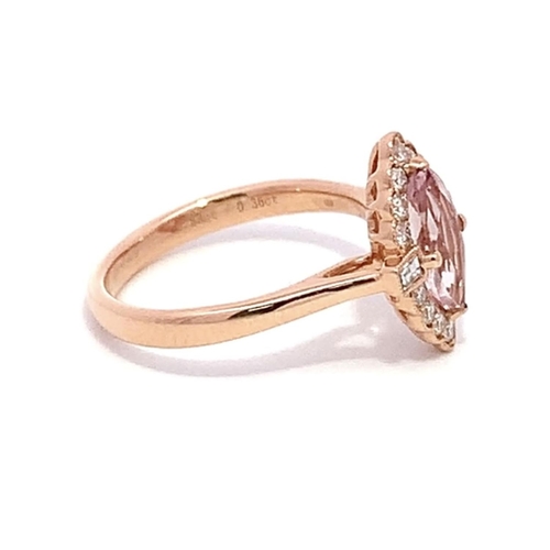 158 - A 18ct Rose Gold MORGANITE and DIAMOND Cluster Ring. 0.88ct claw set marquise shape Morganite centre... 