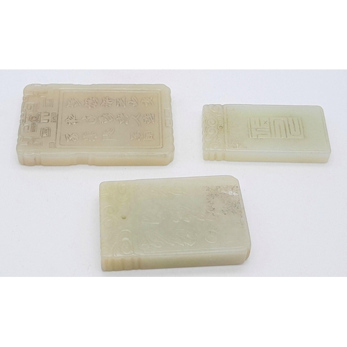 177 - Three Graduating Chinese 19th Century Jade Bars. All can be worn as pendants. Decorative hand-carvin... 