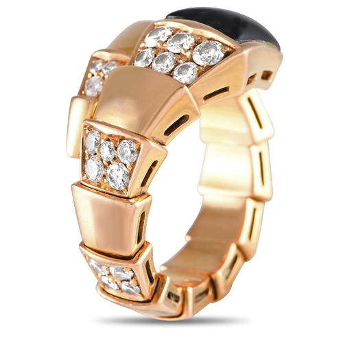 141 - WITHDRAWN A Bvlgari Serpenti 18K Rose Gold Diamond and Onyx Viper Ring. It is forged from 18K rose g... 