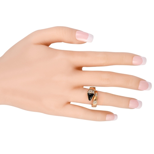 141 - WITHDRAWN A Bvlgari Serpenti 18K Rose Gold Diamond and Onyx Viper Ring. It is forged from 18K rose g... 