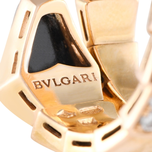 141 - WITHDRAWN A Bvlgari Serpenti 18K Rose Gold Diamond and Onyx Viper Ring. It is forged from 18K rose g... 