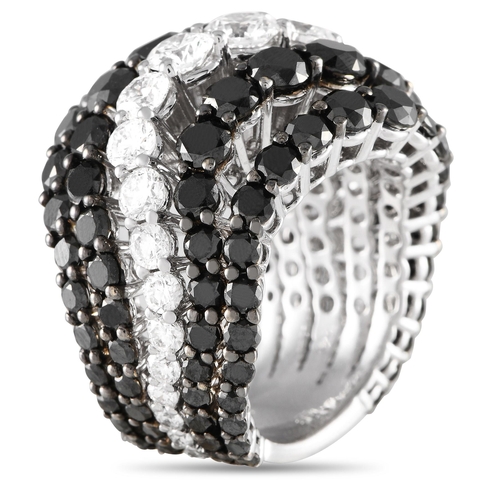 169 - A Bucherer 18K White Gold 10.86ct Black and White Diamond ring, bands of black diamonds totalling 8.... 