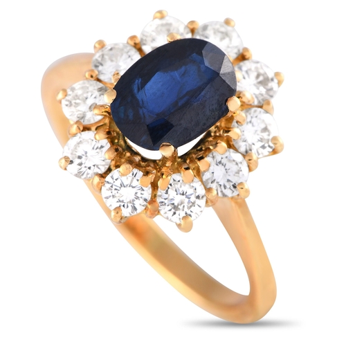 253 - A 18K Yellow Gold 0.55ct Diamond and Sapphire Ring , a 1.0 carat oval-cut sapphire makes a statement... 