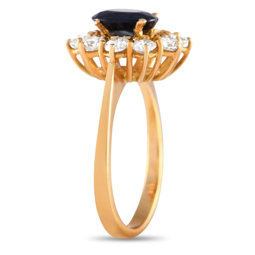 253 - A 18K Yellow Gold 0.55ct Diamond and Sapphire Ring , a 1.0 carat oval-cut sapphire makes a statement... 