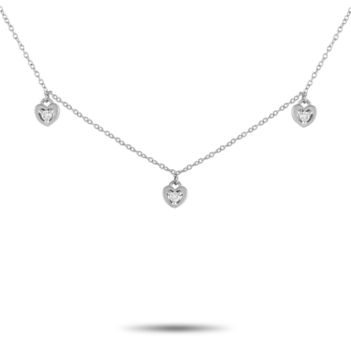 513 - A 14K White Gold 0.10ct Diamond Heart Station Necklace. Simple, elegant, and perfectly understated, ... 