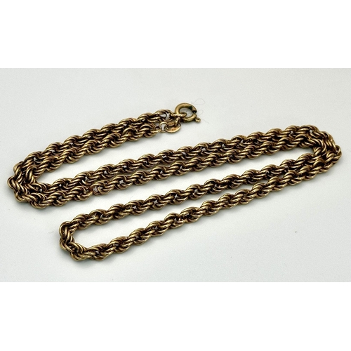 121 - A Vintage 9K Yellow Gold Rope Chain. 48cm. 7g weight.