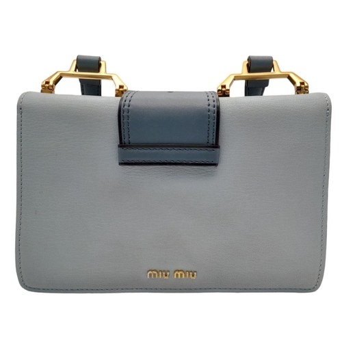 165 - A Miu Miu two tone blue leather crystal embellished flap top handle bag finished in gold tone hardwa... 