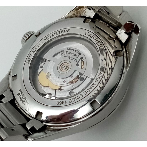 247 - A Tag Heuer Carrera Automatic Gents Watch. Stainless steel bracelet and case - 41mm. Black dial with... 