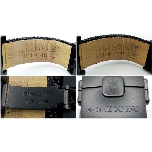 26 - A De Grisogono Automatic Instrumento No. Uno Unisex Dual Time Watch. Fancy black textured leather st... 