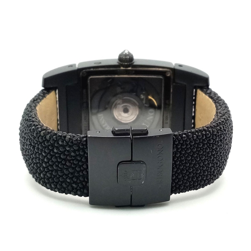 26 - A De Grisogono Automatic Instrumento No. Uno Unisex Dual Time Watch. Fancy black textured leather st... 