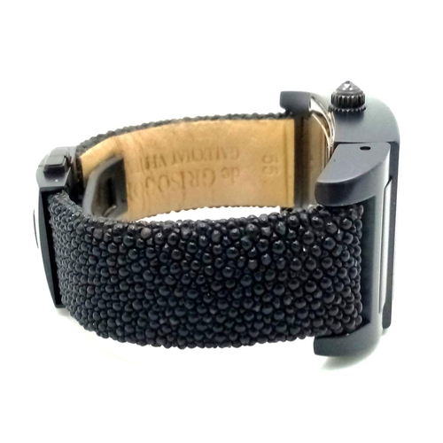 26 - A De Grisogono Automatic Instrumento No. Uno Unisex Dual Time Watch. Fancy black textured leather st... 