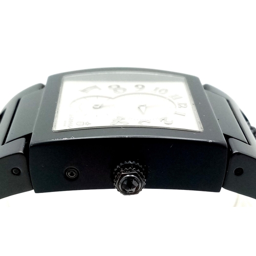 26 - A De Grisogono Automatic Instrumento No. Uno Unisex Dual Time Watch. Fancy black textured leather st... 