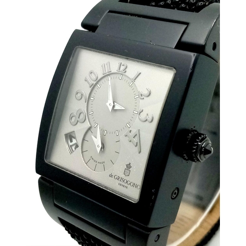 26 - A De Grisogono Automatic Instrumento No. Uno Unisex Dual Time Watch. Fancy black textured leather st... 