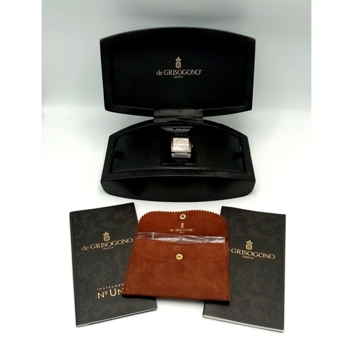 26 - A De Grisogono Automatic Instrumento No. Uno Unisex Dual Time Watch. Fancy black textured leather st... 
