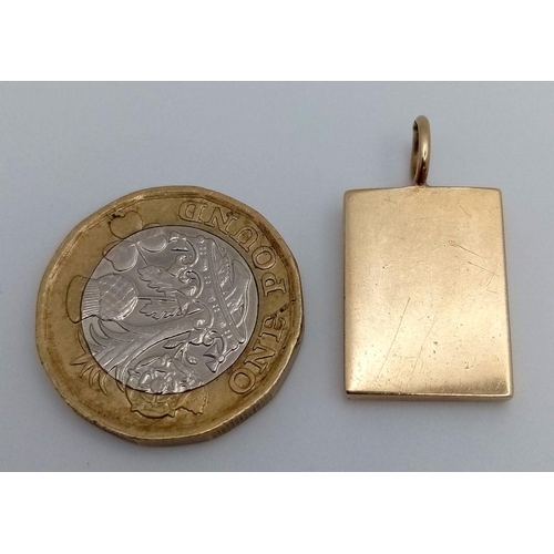 269 - A 9K Yellow Gold Ingot Pendant. Full UK hallmarks. 25mm. 7.6g weight.