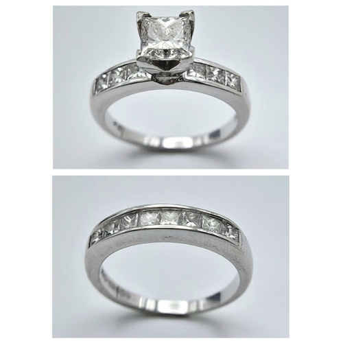 33 - An 18K White Gold and Diamond Bridal Ring Set. A Princess cut 0.55ct, near white (centre stone) diam... 