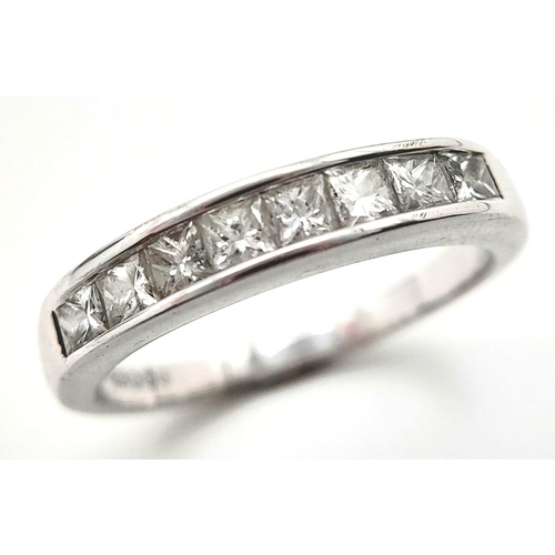 33 - An 18K White Gold and Diamond Bridal Ring Set. A Princess cut 0.55ct, near white (centre stone) diam... 