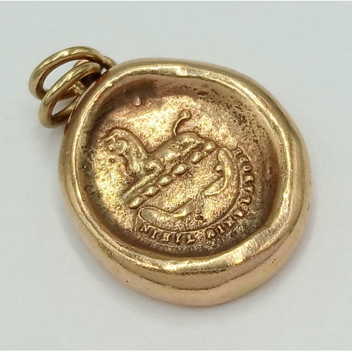 59 - A Vintage 9K Yellow Gold Egyptian Themed Pendant. 3cm. 8.4g weight.