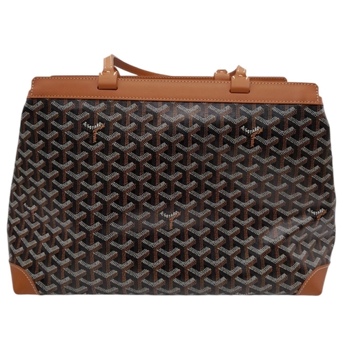 85 - A Goyard Brown Bellechasse Bag. Coated canvas exterior with leather trim, two leather straps and sec... 