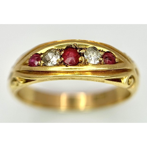 49 - Antique 18 carat GOLD, DIAMOND and RUBY RING. 3.8 grams. Size J 1/2 - K.