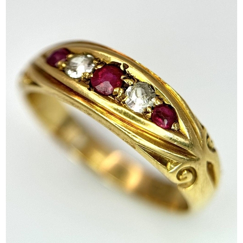 49 - Antique 18 carat GOLD, DIAMOND and RUBY RING. 3.8 grams. Size J 1/2 - K.