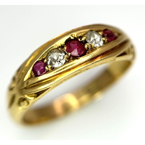 49 - Antique 18 carat GOLD, DIAMOND and RUBY RING. 3.8 grams. Size J 1/2 - K.