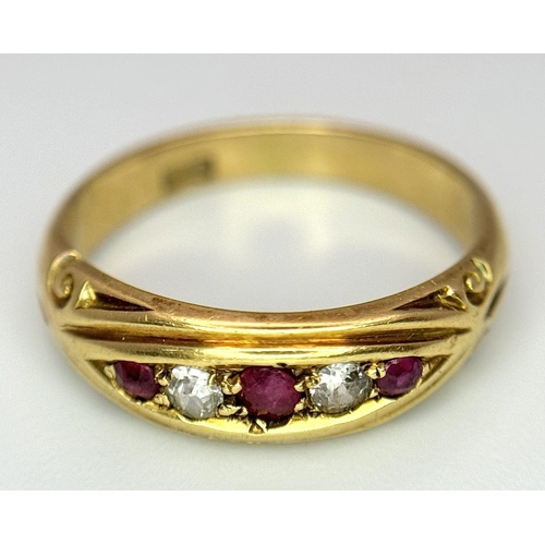 49 - Antique 18 carat GOLD, DIAMOND and RUBY RING. 3.8 grams. Size J 1/2 - K.