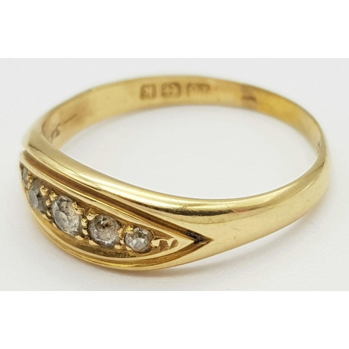 56 - Vintage 18 carat GOLD ,DIAMOND RING. Having five quality graduated Diamonds mounted to top. Full UK ... 