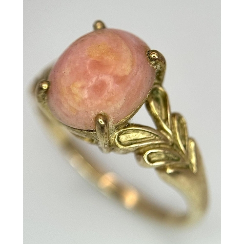 7 - Beautiful PINK OPAL CABOCHON Set into a fully hallmarked 9 carat GOLD RING. 2.8 grams. Size N.
