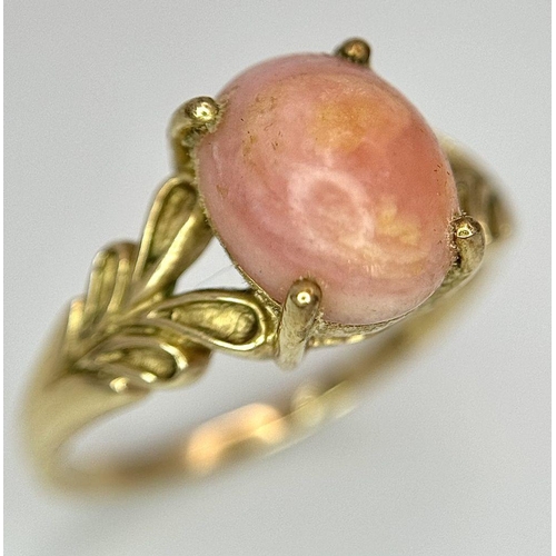 7 - Beautiful PINK OPAL CABOCHON Set into a fully hallmarked 9 carat GOLD RING. 2.8 grams. Size N.