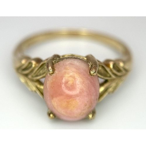 7 - Beautiful PINK OPAL CABOCHON Set into a fully hallmarked 9 carat GOLD RING. 2.8 grams. Size N.
